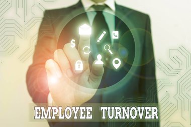 Conceptual hand writing showing Employee Turnover. Concept meaning the percentage of workers who leave an organization clipart