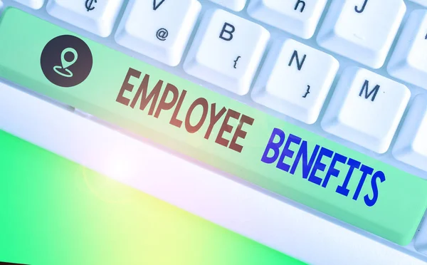 Word writing text Employee Benefits. Business photo showcasing payments made to employees beyond the scope of wages