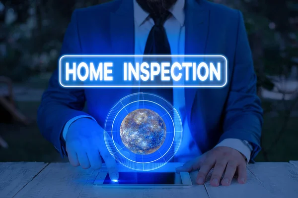 Escrita à mão escrita de texto Home Inspection. Conceito que significa exame não invasivo da condição de uma casa Elementos desta imagem fornecida pela NASA . — Fotografia de Stock