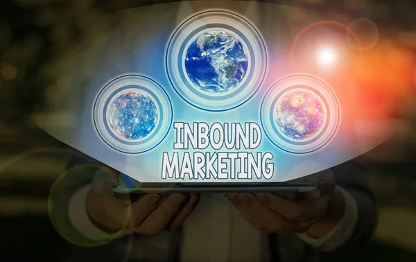 Conceptual hand writing showing Inbound Marketing. Business photo showcasing a strategy that focuses on attracting customers or leads Elements of this image furnished by NASA.