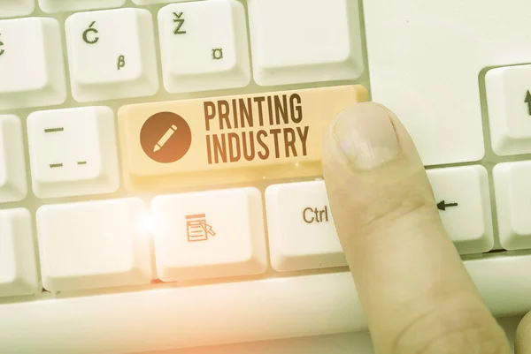 Text sign showing Printing Industry. Business photo text industry involved in production of printed matter