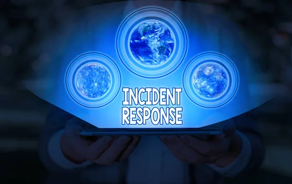 Conceptual hand writing showing Incident Response. Concept meaning addressing and analysing the aftermath of a security breach Elements of this image furnished by NASA