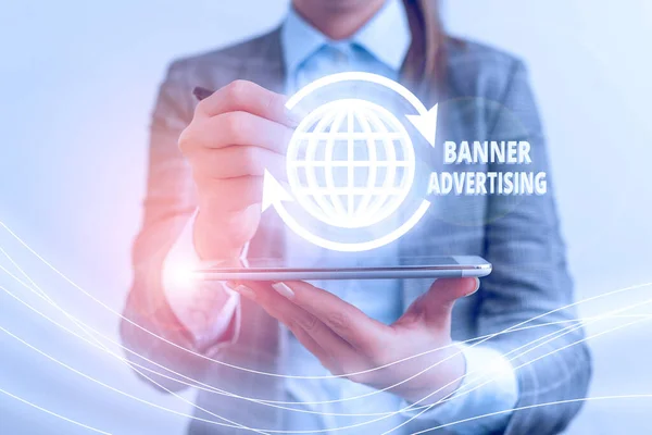 Textschild Mit Banner Werbung Business Foto Das Werbung Zeigt Die — Stockfoto