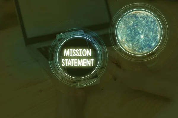 Writing note showing Mission Statement. Business concept for formal summary of the aims and values of a company Elements of this image furnished by NASA