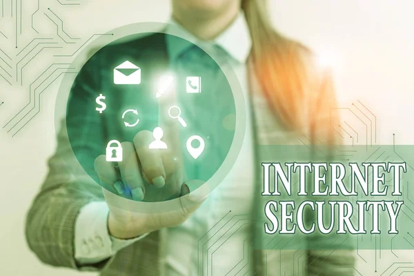 Textskylt Som Visar Internet Security Affärsfoto Visa Upp Säkerhet Som — Stockfoto