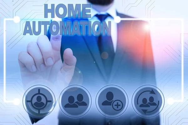 Text sign showing Home Automation. Business photo showcasing home solution that enables automating the bulk of electronic