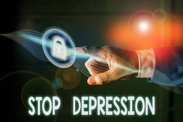 Handschriftliches Textschreiben Stoppt Depression Konzeptionelles Foto Beendet Die Gefühle Schwerer — Stockfoto