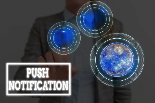 Conceptual hand writing showing Push Notification. Concept meaning automated message sent by an application to a user Elements of this image furnished by NASA