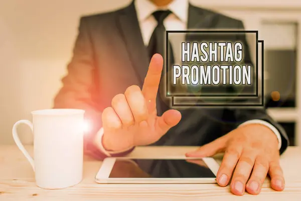 Segno Testo Che Mostra Promozione Hashtag Business Photo Text More — Foto Stock