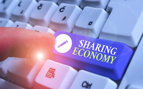 Paylaşım Ekonomisini Gösteren Kavramsal Yazısı Kavram Işbirlikçi Tüketim Akran Bazlı — Stok fotoğraf