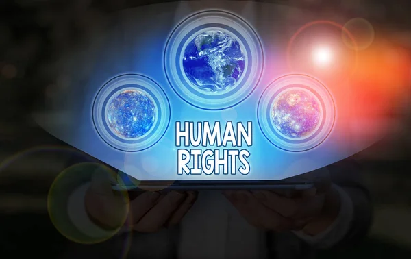 Conceptual hand writing showing Huanalysis Rights. Business photo showcasing the equality of fighting for your rights individuality Elements of this image furnished by NASA. — Stock Photo, Image