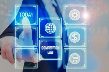 El yazısı Rekabet Kanunu. Tekel ve haksız iş uygulamalarını düzenleyen kavramsal fotoğraf