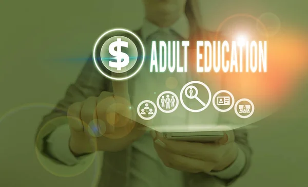 Text Sign Showing Adult Education Business Photo Showcasing Educational Programs — 스톡 사진