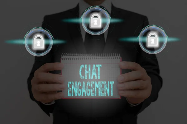 Text Sign Showing Chat Engagement Business Photo Showcasing Customer Interacts — Stock Photo, Image