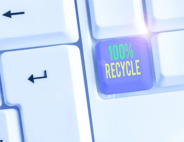 Conceptual Hand Writing Showing 100 Percent Recycle Concept Meaning Contains — Stock Photo, Image