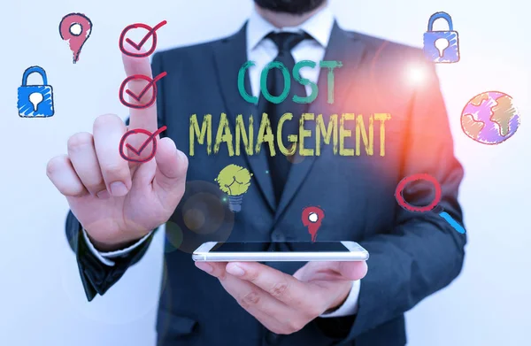 Tekstbord Met Kostenbeheer Business Foto Tekst Proces Van Planning Controle — Stockfoto