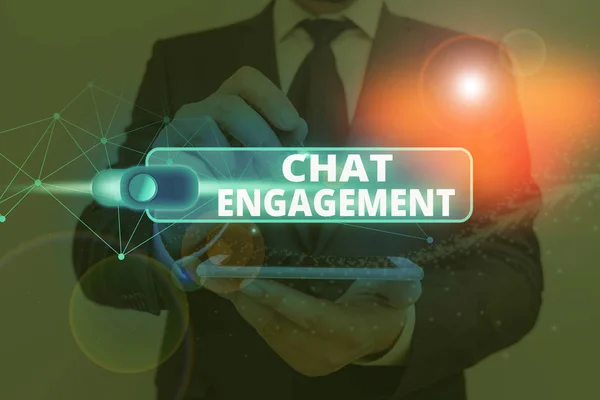 Segno Testo Che Mostra Chat Engagement Business Photo Vetrina Cliente — Foto Stock