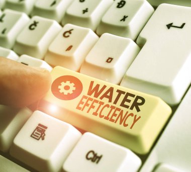 Sözcük yazma Su Verimliliği. İş fotoğrafı gösterimi gerekli su miktarını ölçerek su atığını azaltır