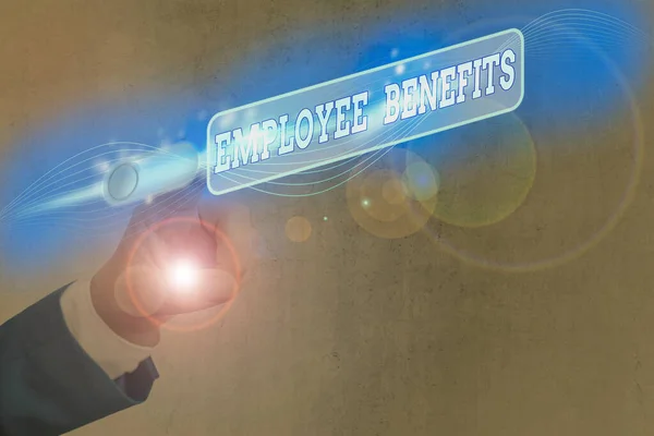 Text sign showing Employee Benefits. Business photo text indirect and noncash compensation paid to an employee