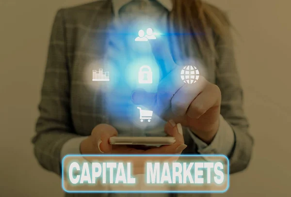 Texto Escritura Palabras Capital Markets Foto Comercial Que Muestra Compradores — Foto de Stock