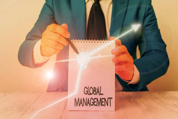 Konceptuell handstil som visar Global Management. Affärsfoto visar hur en organisation analyserar sin verksamhet internationellt. — Stockfoto