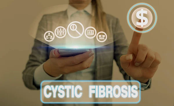 Writing note showing Cystic Fibrosis. Business concept for a hereditary disorder affecting the exocrine glands