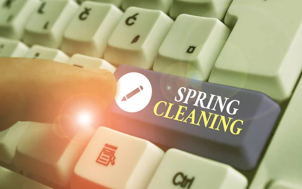 Conceptual hand writing showing Spring Cleaning. Business photo text thorough cleaning of a house or room during spring. — Stock Photo, Image