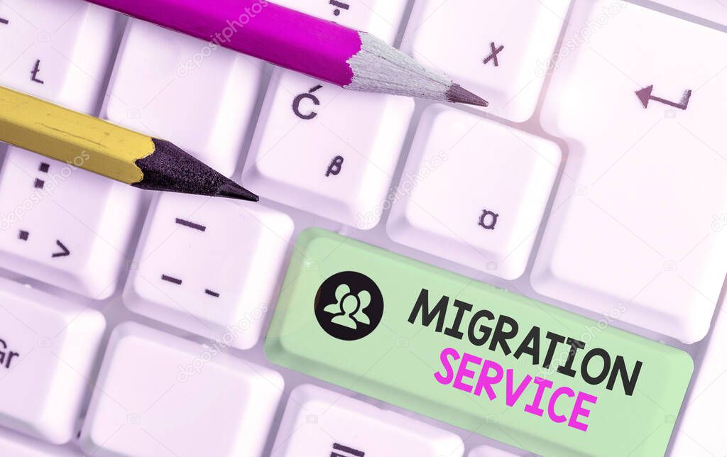 Text sign showing Migration Service. Business photo text moving of company data to a cloud service providers
