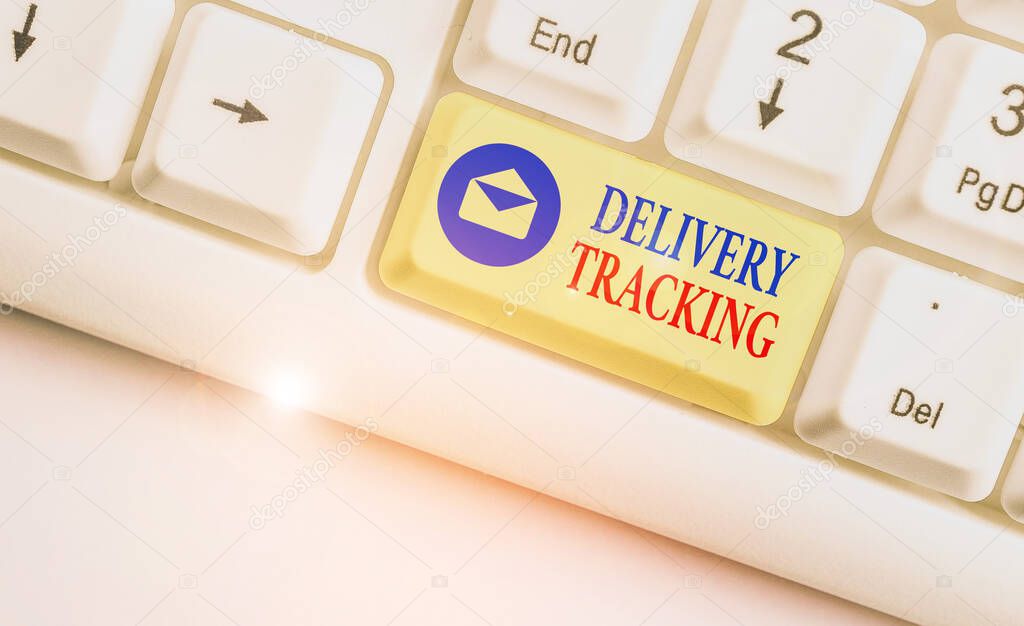 Text sign showing Delivery Tracking. Business photo text the process of localizing shipping containers and mails