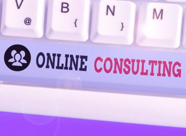 Çevrimiçi Danışmanlık 'ı gösteren metin işareti. İş fotoğrafı tanıtımı internet üzerinden yapılan gösterilerden bilgi ya da tavsiye alın