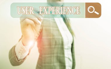 Kelime yazma Kullanıcı Deneyimi. Bir ürün kullanarak yapılan bir gösterinin genel deneyimini gösteren iş fotoğrafı