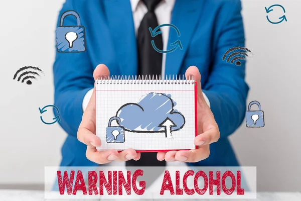 Text Varováním Alkohol Obchodní Foto Textové Zprávy Objeví Obalu Alkoholických — Stock fotografie