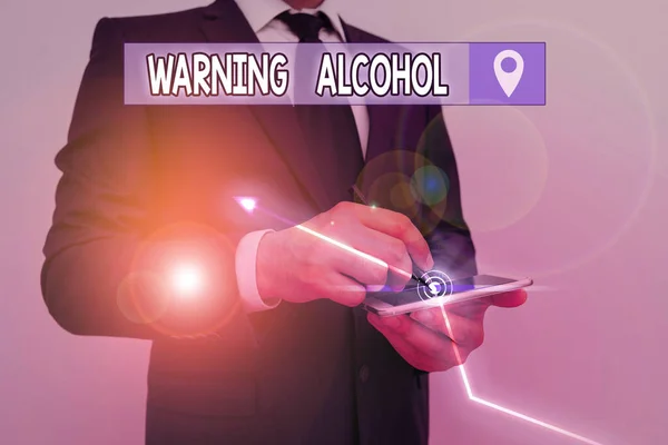 Psaný Vzkaz Varováním Alkohol Obchodní Koncepce Sdělení Objevuje Obalu Alkoholických — Stock fotografie