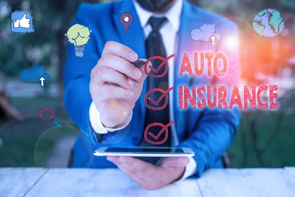 Text sign showing Auto Insurance. Business photo showcasing mitigate costs associated with getting into an auto accident