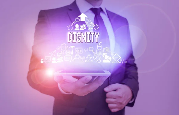 Writing Note Showing Dignity Business Concept Quality Being Worthy Honor — Stock Photo, Image