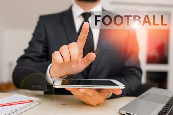 Text Sign Showing Football Business Photo Showcasing Any Various Forms — Stock Photo, Image
