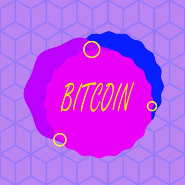 Writing note showing Bitcoin. Business concept for Cryptocurrency Blockchain Digital currency Tradeable token Asymmetrical format pattern object outline multicolor design clipart