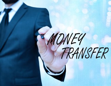 Para transferini gösteren kavramsal el yazısı. Kavram derken parayı bir yerden başka bir yere aktarma eylemi