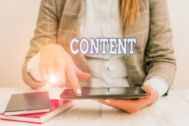 Writing note showing Content. Business concept for Things included in something Marketing material State of happiness Business concept with communication mobile phone