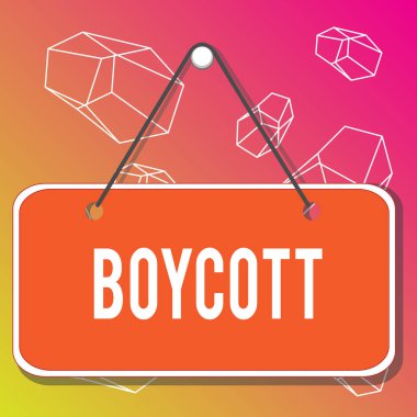Word writing text Boycott. Business photo showcasing stop buying or using the goods or services of a certain company Colored memo reminder empty board blank space attach background rectangle