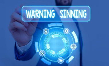 Uyarı işareti Günahkar Uyarı 'yı gösteriyor. İş fotoğrafı metni yasaları çiğnediğine inanılan eylemi durdurur