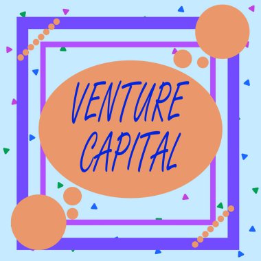 Venture Capital 'i gösteren kavramsal el yazısı. Risk içeren bir projeye yatırılmış sermaye anlamına gelen kavram. Asimetrik biçim desenli nesne çok renkli tasarımı