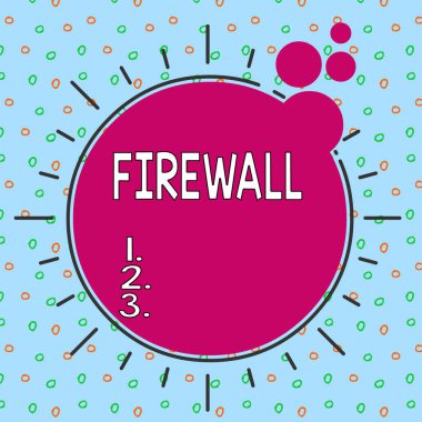 Firewall 'ı gösteren mesaj işareti. İş fotoğrafı gösterimi ağ ya da sistemi güvenlik duvarı ile yetkisiz erişime karşı korur Asimmetrik biçimsiz şekil nesne ana hatları çoklu renk tasarımı