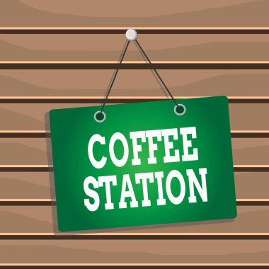 Kahve istasyonunu gösteren kavramsal el yazısı. Kavram, sıcak içeceklerin servis edildiği küçük, gayri resmi bir restoran anlamına gelir.