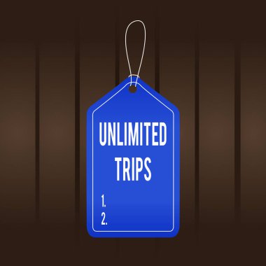 Sınırsız Seyahatler 'i gösteren not yazıyorum. Çeşitli yolculuk ya da gezi için iş konsepti özellikle zevk için boş etiketli arka plan etiketi dikdörtgen eklentisi