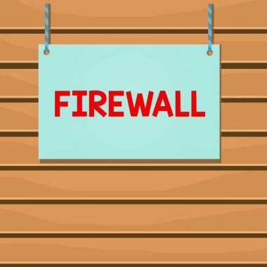 Firewall 'ı gösteren kavramsal el yazısı. Kavrama, ağ ya da sistemi güvenlik duvarı tahta boş çerçeve ile yetkisiz erişimden korumak anlamına gelir. Renkli çizgili dizgi