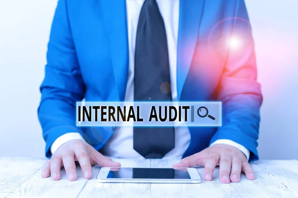 Text Sign Showing Internal Audit Business Photo Showcasing Evaluating Improving — 스톡 사진