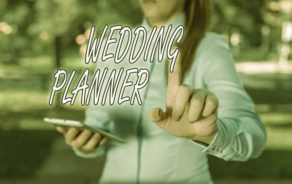 Text Sign Showing Wedding Planner Business Photo Text Someone Who — 图库照片