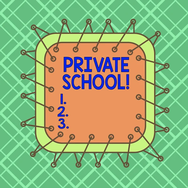 Word writing text Private School. Business photo showcasing an independent school supported wholly by the payment of fees Asymmetrical uneven shaped format pattern object outline multicolour design