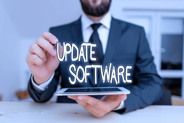 Nota Escritura Que Muestra Software Actualización Concepto Negocio Para Agregar —  Fotos de Stock